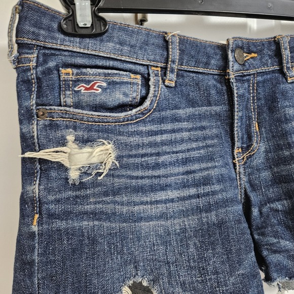 Y2K Hollister Cut-Off Low-Rise Jean Shorts Juniors 7R Blue Thrashed Grunge Boho - Picture 4 of 9